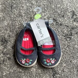 Carter's Dark Blue Baby Shoes with Floral Design